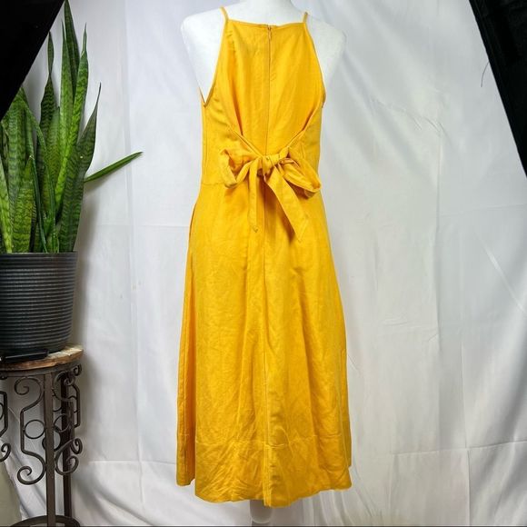 LOFT Size 6 Yellow Linen Blend Halter Dress MIDI Spring Summer - Picture 11 of 13
